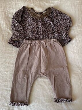 Bass10 Toddler Girl Floral Print Blouse Corduroy Pants Matching Set 12-18 Months